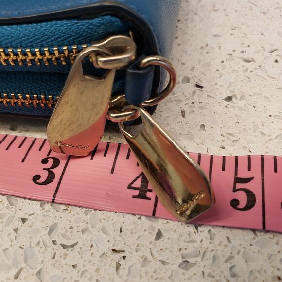 Coach Womens Accordion Zip Wallet Teal Blue Leather Wallet - Picture 13 of 16